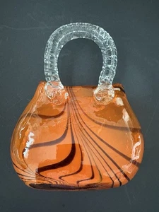 Jarrón de vidrio soplado a mano, monedero en forma naranja y marrón, mango transparente Alco Industries - Imagen 1 de 8