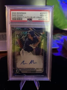 Autógrafos Bowman Chrome Prospect 2024 Sam Shaw Blue Lunar PSA 10/150 - Imagen 1 de 2