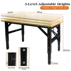 Metal Adjustable Worktable Work Bench Table w/ Socket Wooden Top w/ Power Outlet - Picture 1 of 8