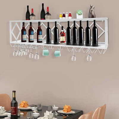 Wall Mounted Wine Rack 2-Tiers Rustic Metal Hanging Rack 10 Stem Glass Holder - Image 1 of 4