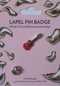 Red Guitar, Band Musicians Metal LAPEL PIN BADGE Fishing BEP020 - Picture 1 of 2