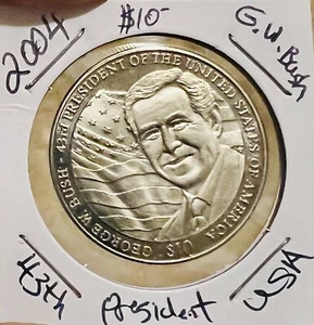2004 GEORGE W.BUSH REPUBLIC OF LIBERIA $10.00 COIN - Picture 1 of 3