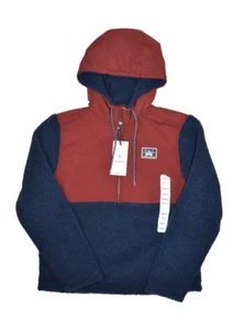 Hurley Jacket Mens S Sherpa Fleece 1/2 Zip Pullover Hooded Deep Pile Navy Red - Picture 1 of 6
