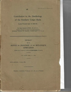Hubert Lynes, Contribution to the Orthithology of Southern Congo Basin- Lynes-Vi - Picture 1 of 1