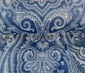 Waverly Clubroom Paisley Damask Prussian Chenille Upholstery Fabric By The Yard - Picture 1 of 6