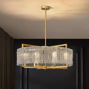 6 Licht Gold 25,6 Zoll moderner Glasschirm Kronleuchter für Esszimmer - Bild 1 von 10