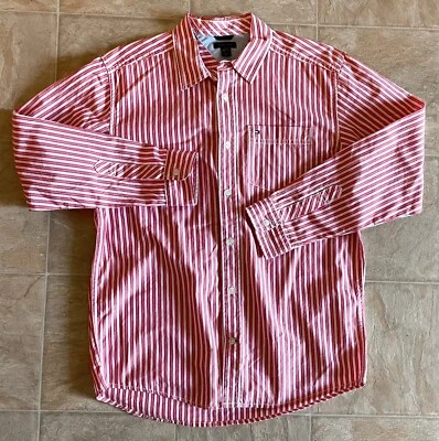 Camisa Tommy Hilfiger Niños Jóvenes Botones Talla L/G 16-18 Rojo Rayas Algodón Nueva Sin Etiquetas Foto 1 de 4