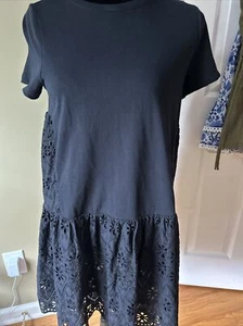 KATE SPADE Broome Street Black Floral Embroidered cutout knit woven Dress XS NEW - Picture 1 of 13
