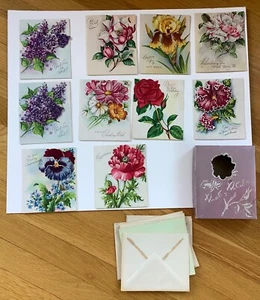 10 Vintage hübsche Blütenblätter unbenutzt Grußkarten mit Umschlägen - Originalkarton Blumen - Bild 1 von 11