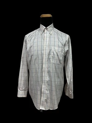 EUC-Mens Lanesboro Button-down No Iron Blue/Orange Plaid Shirt 16-34/35 - Image 1 of 3