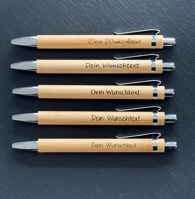 Kugelschreiber personalisiert aus Holz | Kugelschreiber mit Gravur Namen Bambus - Bild 1 von 4