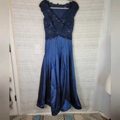 TADASHI SHOJI 海军蓝帽袖花卉串珠蕾丝和缎裙连衣裙 尺寸 4 — 第 1/4 张图片