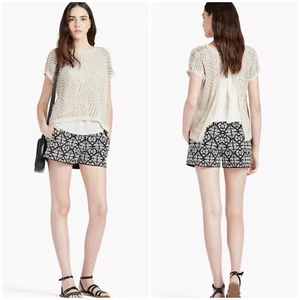 LUCKY BRAND Women's Geo Embroidered Linen Shorts Lined Pockets Sz 8 NWT $89 - Picture 1 of 9
