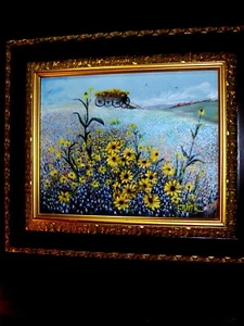 ORIGINAL Bluebonnet Landschaft Landhäuser Vögel blühend gelb Unkraut Himmel Wolke - Bild 1 von 12