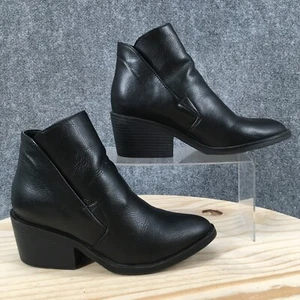 APT 9 Boots Womens 7.5 Makea Ankle Booties Heels Black Faux Leather Pull On - Picture 1 of 17
