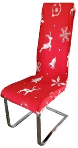2 x Christmas Chair Covers Deer Snow Flakes Ornaments Bells Décor Dining Seat - Picture 1 of 5
