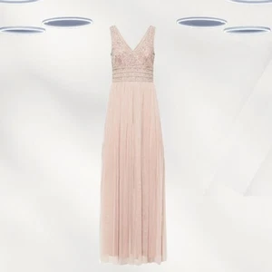 Ex LTS Women's Sleeveless Sequin Hand Embellished Maxi Dress in Blush Pink - Picture 1 of 6