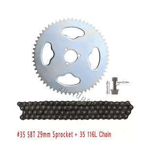 #35 Chain +58 Tooth 29mm Bore Sprocket 3 Bolts for Go Kart ATV Quad Mini Bike - Picture 1 of 5
