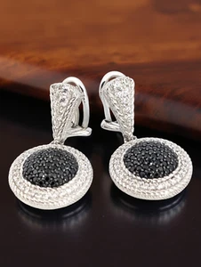 ORECCHINI CLIP ON ESTATE JUDITH RIPKA ARGENTO STERLING BIANCO E NERO ZIRCONI #7827 - Foto 1 di 5