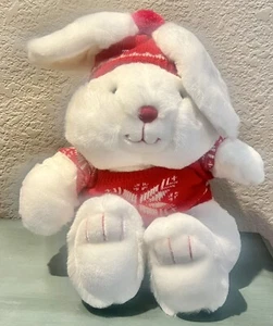 Peluche de conejo blanco de vacaciones de Navidad exclusivo de Mervyns 1987 16" con etiqueta - Imagen 1 de 4