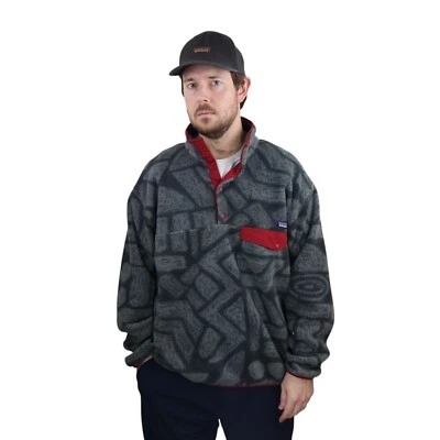 Y2K Patagonia Aztec Stones Shale Synchilla Snap-T Pullover Fleece Jacket Mens XL - Image 1 of 4