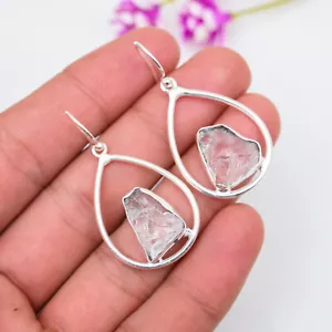 Raw Clear Quartz Earrings 925 Sterling Silver Earring Handmade Jewelry Love Gift - Picture 1 of 5
