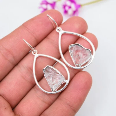 Raw Clear Quartz Earrings 925 Sterling Silver Earring Handmade Jewelry Love Gift - Image 1 of 4