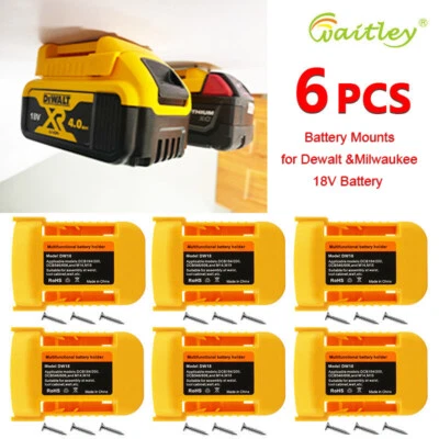 6x Battery Mount Holder for Milwaukee Dewalt 18V 54V Flexvolt Battery DCB184 M18