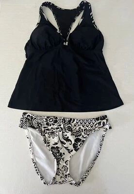 Mossimo Merona Womens Black White Padded Swimsuit Tankini Top Bottom Sz Small - Image 1 of 4