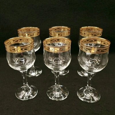 Copas de vino Cristalleria Fratelli Fumo borde dorado hechas a mano en Italia  Foto 1 de 4