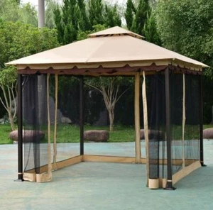 2-Tier 10' x 10' Patio Tent Awning Steel Gazebo Canopy w/ Side Bug Netting New - Picture 1 of 7