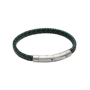 Fred Bennett Black and Forest Green Plaited Leather Bracelet 22.5cm B5375 - Picture 1 of 5