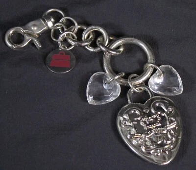Vtg Kathy Van Zeeland Keyfob Fob Charm Clip on Silver Tone Heart Crystals Purse - Image 1 of 4