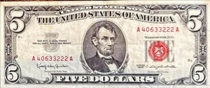 1953 $5 Legal Tender Fr-1532 S# A40633222 - Nice Note - Picture 1 of 2