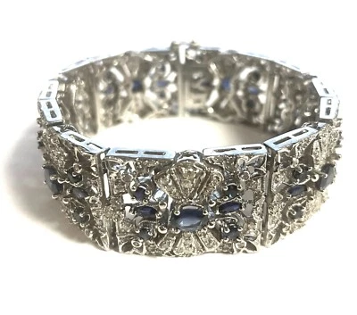 Brazalete Tenis Oro Blanco 14k 4.06ct Diamante Natural Zafiro 87.6g 8" Piedras Preciosas Foto 1 de 4