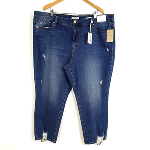 Jessica Simpson Slim Straight Jeans Women's Plus Size 24W Blue Denim Distressed - Picture 1 of 8