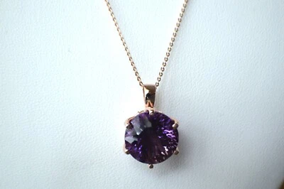 10.25ct Millenium Cut Amethyst  / Zircon Pendant 20" Chain 14K RG over Silver - Image 1 of 4