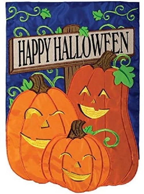 Happy Halloween Jack-o-Lanterns bandeira de jardim/quintal, 12,5" x 18", decoração externa - Imagem 1 de 1