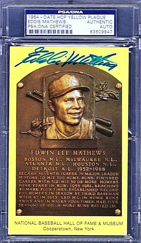 Eddie Mathews Signed Gold HOF Plaque Slabbed PSA/DNA - Image 1 of 1