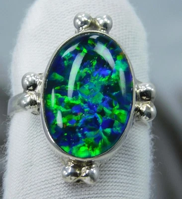 Anillo de ópalo aura australiano natural de 26,70 quilates de plata de ley 925 hecho a mano Foto 1 de 4