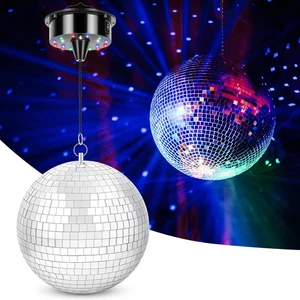 Disco Ball with Motor and Light, 8" Hanging Mirror Ball and 6RPM Batteries Power - Picture 1 of 12