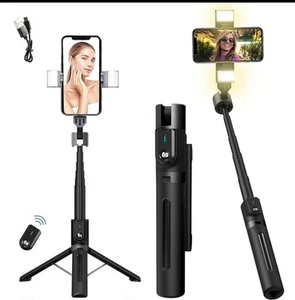 Bluetooth Selfie Stick Tripod w/ Remote & Lights - Photo 1 sur 4