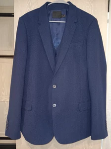 Traje de hombre de 3 piezas 42L 34x30 negro y azul espiga mezcla de lana de poliéster de ASOS - Imagen 1 de 18