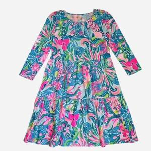 Lilly Pulitzer Geanna Swing Dress XXS Pink Blue Floral Cotton Princess Fairy - Picture 1 of 7