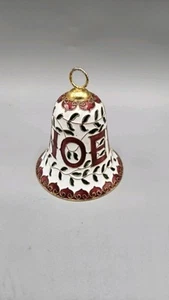 Vtg White Cloisonne Enamel Bell Christmas Ornament Noel Scroll Holly Burgundy 3" - Picture 1 of 5