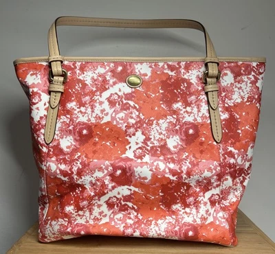 Bolso de Mano Coach Peyton Dream Grande Rosa Rojo Lona Cuero aprox 14 x 6 x 11 Foto 1 de 4