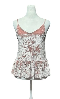 Camiseta sin mangas Y2K de terciopelo aplastado rosa chicle Babydoll Boho Peplum soprano talla XS Foto 1 de 4