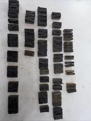74 Piece Typeset bock Print Set Letters  Number Symbols Wooden 1.5” Tall - Image 1 of 4