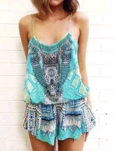 Camilla Silk Embellished Playsuit Size 1 AU 10 US 6 Beaded Topkapi - Picture 1 of 18