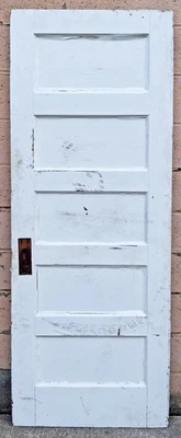 28"x77" Antique Vintage Old SOLID Wood Wooden Interior Closet Door 5 Flat Panels - Image 1 of 4